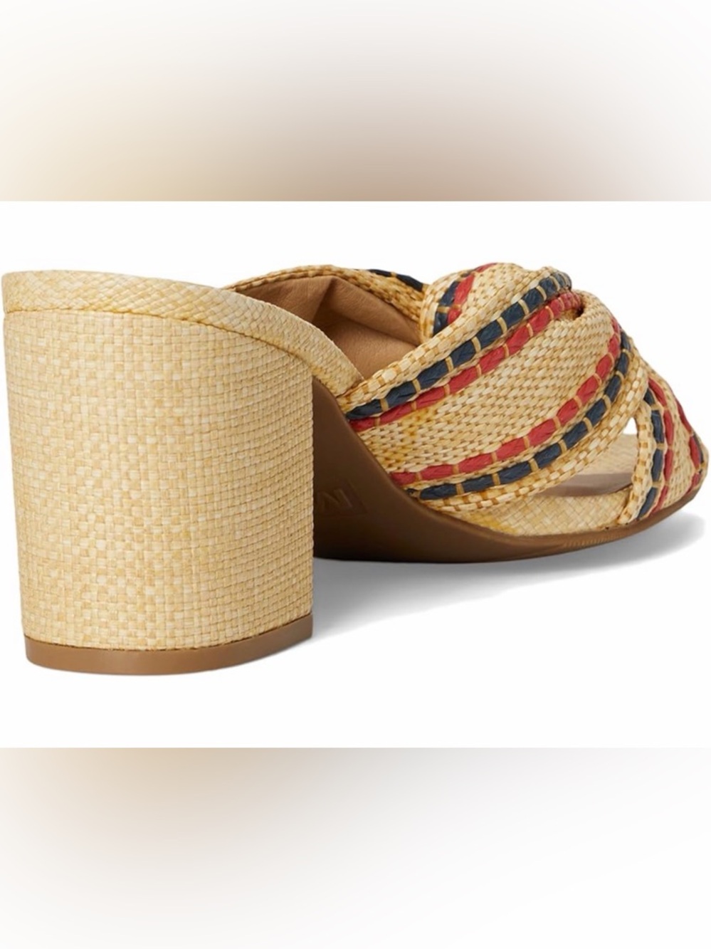 MIA Tan Braided Knot Mules with Red & Navy Trim - Picture 4 of 11